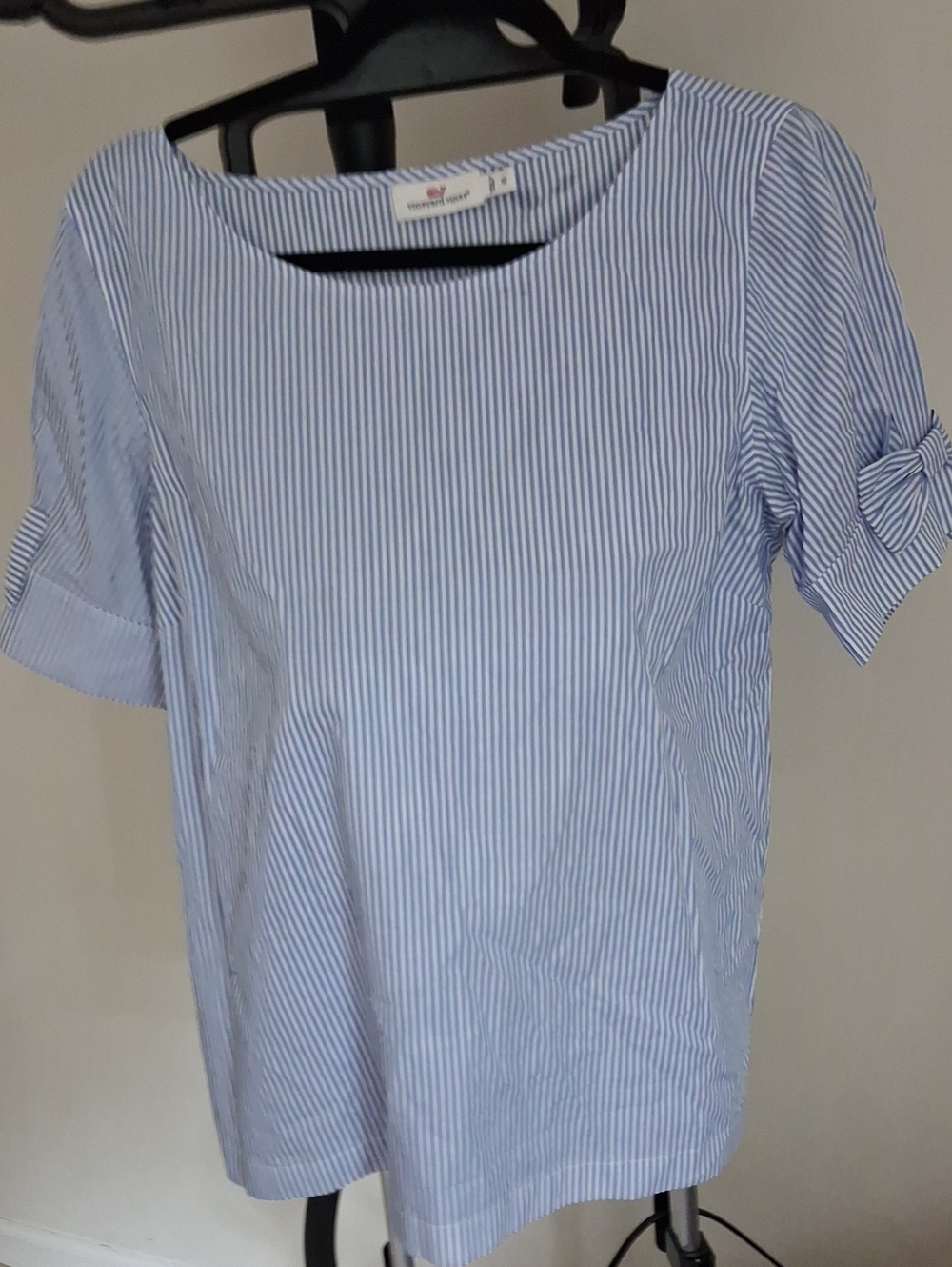 Vineyard Vines Blue & White Pinstripe Short Sleeve Blouse